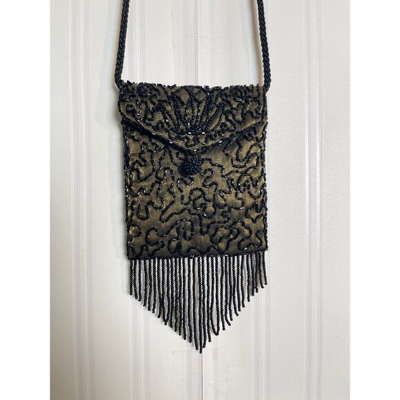 Women's Beaded With Fringe Satin Cross body Mini Bag Feminine Pinnup Girl VTG - Picture 2 of 8
